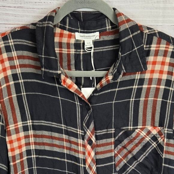 Beach Lunch Lounge Women Charley Top L Plaid Button Shirt Earthy Castlerock NWT - Picture 3 of 12